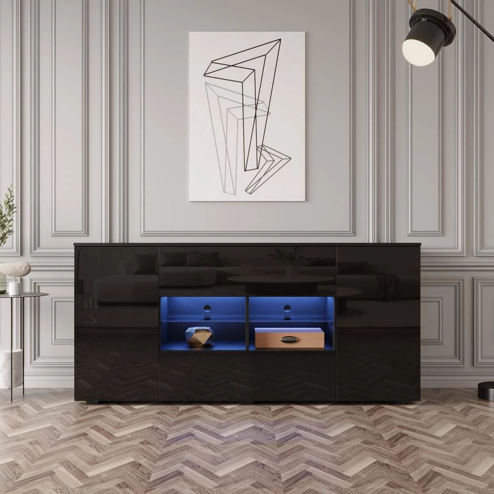 63 in. Black TV Cabinet with Double Doors and Drawers by Z-joyee 6 63 in. Black TV Cabinet with Double Doors and Drawers by Z-joyee - Image 6