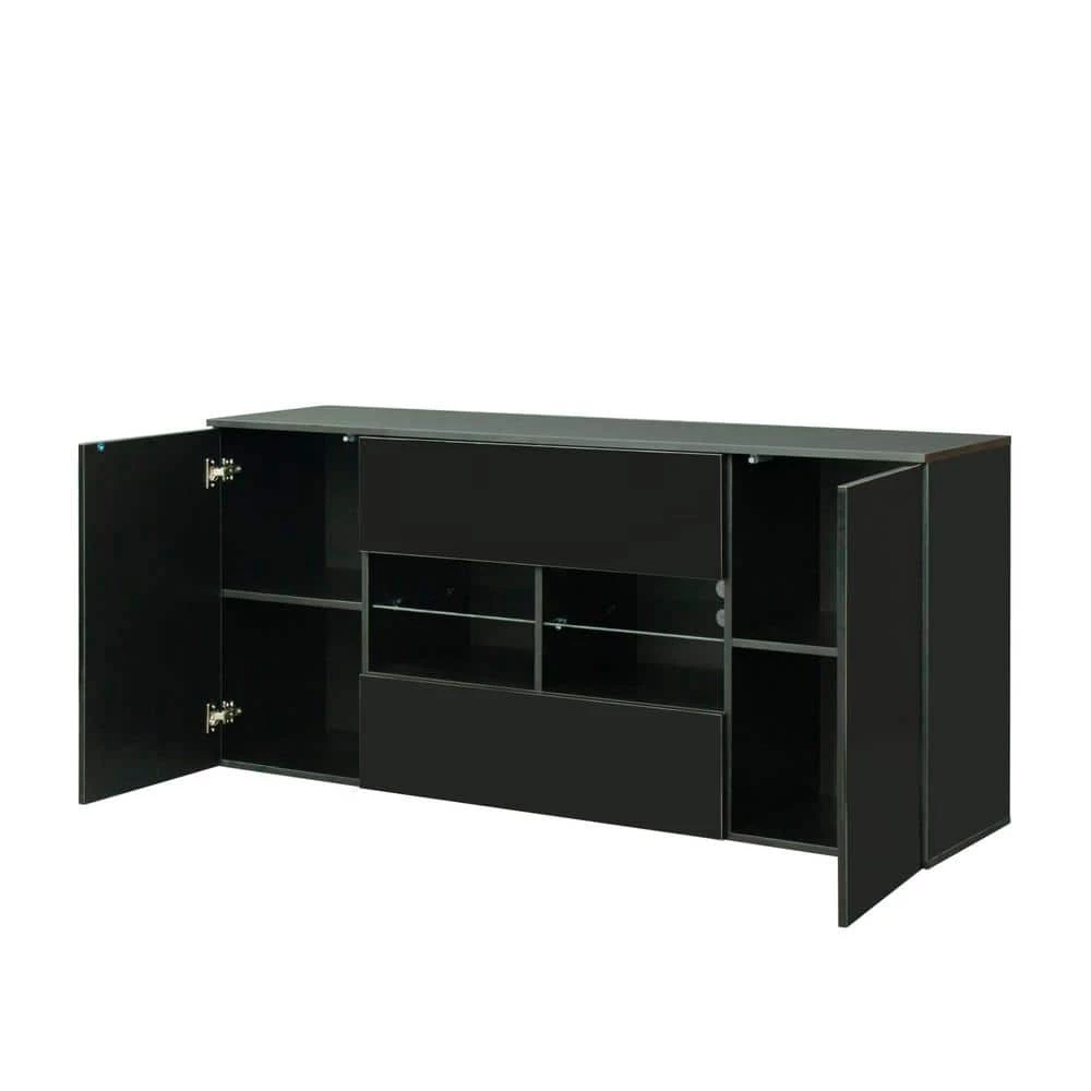 63 in. Black TV Cabinet with Double Doors and Drawers by Z-joyee 3 63 in. Black TV Cabinet with Double Doors and Drawers by Z-joyee - Image 3