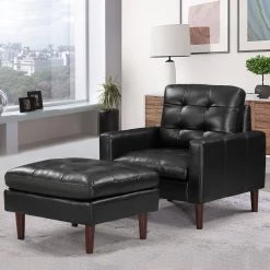 Black Modern Air Leather and PVC Chair and Ottoman for Living Room Hotel by Z-joyee -Cheap Z-joyee Store black z joyee accent chairs p q202200028 31 1000