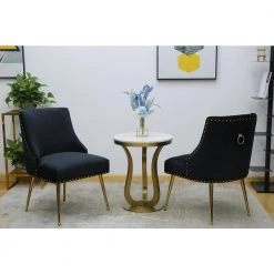 Black Velvet Side Chair Dining Chair Comfortable Chair Mid Century Modern Mid-Back Chair Side Chair (Set of 2) by Z-joyee -Cheap Z-joyee Store black z joyee accent chairs p q202200657 31 1000
