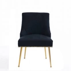 Black Velvet Side Chair Dining Chair Comfortable Chair Mid Century Modern Mid-Back Chair Side Chair (Set of 2) by Z-joyee