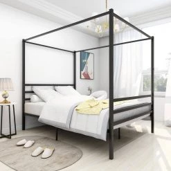 83 in. Black Queen Metal Canopy Bed Frame Stable and Durable Metal Platform by Z-joyee -Cheap Z-joyee Store black z joyee canopy beds p q202200033 31 1000
