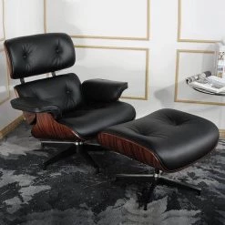 Black Faux Leather Swivel Lounge Chair and Ottoman by Z-joyee -Cheap Z-joyee Store black z joyee chaise lounges p s202200198 31 1000