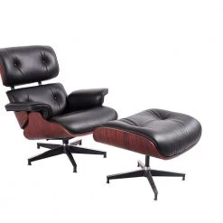 Black Faux Leather Swivel Lounge Chair and Ottoman by Z-joyee