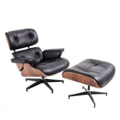 Black Faux Leather Swivel Lounge Chair and Ottoman by Z-joyee