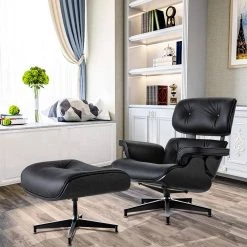 Black Faux Leather Swivel Lounge Chair and Ottoman by Z-joyee -Cheap Z-joyee Store black z joyee chaise lounges p s202200205 31 1000