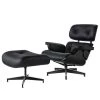 Black Faux Leather Swivel Lounge Chair and Ottoman by Z-joyee