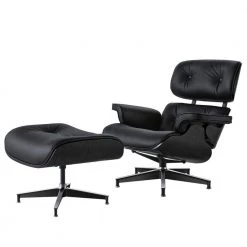 Black Faux Leather Swivel Lounge Chair and Ottoman by Z-joyee