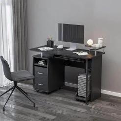 47.24 in. Rectangular Black Computer Desk with PC droller, storage shelves and file cabinet, two drawers, CPU tray by Z-joyee -Cheap Z-joyee Store black z joyee computer desks f fb857219348 31 1000
