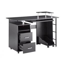 47.24 in. Rectangular Black Computer Desk with PC droller, storage shelves and file cabinet, two drawers, CPU tray by Z-joyee -Cheap Z-joyee Store black z joyee computer desks f fb857219348 77 1000