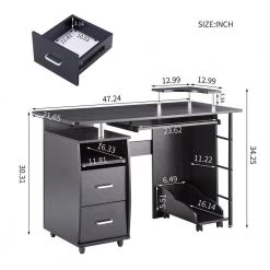 47.24 in. Rectangular Black Computer Desk with PC droller, storage shelves and file cabinet, two drawers, CPU tray by Z-joyee -Cheap Z-joyee Store black z joyee computer desks f fb857219348 c3 1000