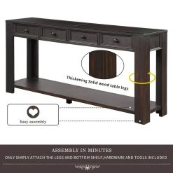 64 in. Black Standard Rectangle Wood Console Table with 4-Storage Drawers and Bottom Shelf by Z-joyee -Cheap Z-joyee Store black z joyee console tables f fb857220412 1f 1000