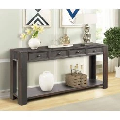 64 in. Black Standard Rectangle Wood Console Table with 4-Storage Drawers and Bottom Shelf by Z-joyee -Cheap Z-joyee Store black z joyee console tables f fb857220412 31 1000