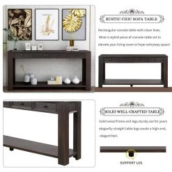 64 in. Black Standard Rectangle Wood Console Table with 4-Storage Drawers and Bottom Shelf by Z-joyee -Cheap Z-joyee Store black z joyee console tables f fb857220412 44 1000