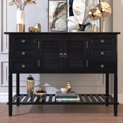 45 in. Black Standard Rectangle Wood Console Table with 6-Drawers, 1-Cabinets and 1-Shelf by Z-joyee -Cheap Z-joyee Store black z joyee console tables f fb857220931 31 1000
