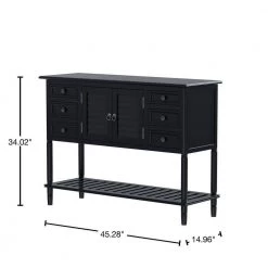 45 in. Black Standard Rectangle Wood Console Table with 6-Drawers, 1-Cabinets and 1-Shelf by Z-joyee -Cheap Z-joyee Store black z joyee console tables f fb857220931 40 1000