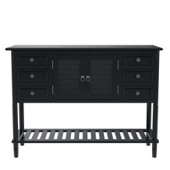 45 in. Black Standard Rectangle Wood Console Table with 6-Drawers, 1-Cabinets and 1-Shelf by Z-joyee