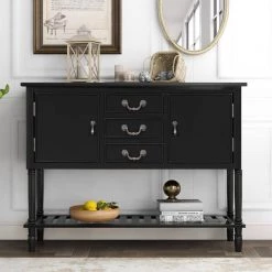 45.3 in. Black Standard Rectangle Wood Console Table with 3-Drawers, 2-Cabinets and 1-Shelf by Z-joyee -Cheap Z-joyee Store black z joyee console tables f fb857221044 31 1000