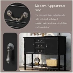 45.3 in. Black Standard Rectangle Wood Console Table with 3-Drawers, 2-Cabinets and 1-Shelf by Z-joyee -Cheap Z-joyee Store black z joyee console tables f fb857221044 4f 1000