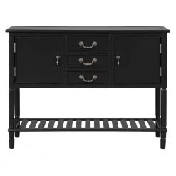 45.3 in. Black Standard Rectangle Wood Console Table with 3-Drawers, 2-Cabinets and 1-Shelf by Z-joyee