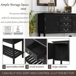 45.3 in. Black Standard Rectangle Wood Console Table with 3-Drawers, 2-Cabinets and 1-Shelf by Z-joyee -Cheap Z-joyee Store black z joyee console tables f fb857221044 76 1000