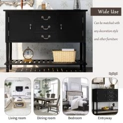 45.3 in. Black Standard Rectangle Wood Console Table with 3-Drawers, 2-Cabinets and 1-Shelf by Z-joyee -Cheap Z-joyee Store black z joyee console tables f fb857221044 fa 1000