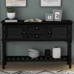 47.05 in. Black Standard Rectangle Wood Console Table with 2-Drawers, 2-Cabinets and 1-Shelf by Z-joyee -Cheap Z-joyee Store black z joyee console tables f fb857221136 31 1000
