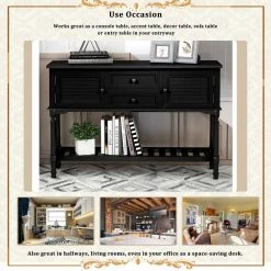 47.05 in. Black Standard Rectangle Wood Console Table with 2-Drawers, 2-Cabinets and 1-Shelf by Z-joyee -Cheap Z-joyee Store black z joyee console tables f fb857221136 4f 1000