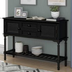 47.05 in. Black Standard Rectangle Wood Console Table with 2-Drawers, 2-Cabinets and 1-Shelf by Z-joyee -Cheap Z-joyee Store black z joyee console tables f fb857221136 76 1000