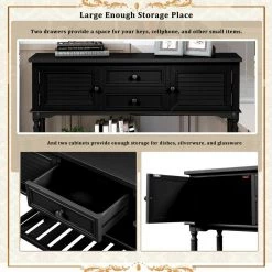 47.05 in. Black Standard Rectangle Wood Console Table with 2-Drawers, 2-Cabinets and 1-Shelf by Z-joyee -Cheap Z-joyee Store black z joyee console tables f fb857221136 fa 1000