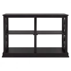 46.5 in. Black Standard Rectangle Wood Console Table with 3-Tier Open Storage Spaces by Z-joyee