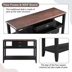 47.9 in. Black Standard Rectangle Wood Console Table with 2-Drawers and Open Shelves by Z-joyee -Cheap Z-joyee Store black z joyee console tables f fb857221549 44 1000