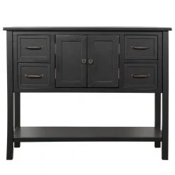 43.3 in. Black Standard Rectangle Wood Console Table with 4-Drawers, 1-Cabinet and 1-Shelf by Z-joyee