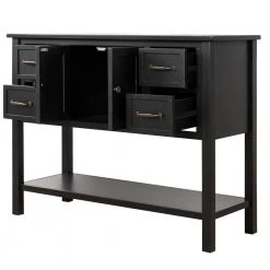 43.3 in. Black Standard Rectangle Wood Console Table with 4-Drawers, 1-Cabinet and 1-Shelf by Z-joyee -Cheap Z-joyee Store black z joyee console tables f fb857222003 fa 1000