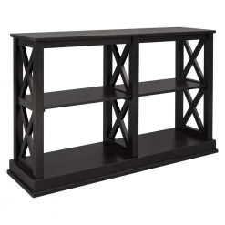 Simple 46.50 in. Black Standard Rectangle Wood Console Table with 3-Tier Open Storage Spaces by Z-joyee