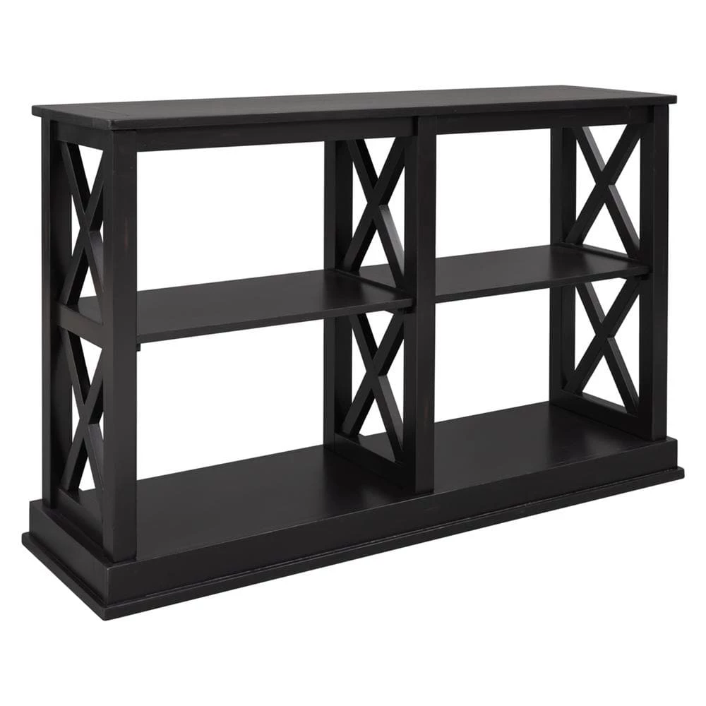 Simple 46.50 in. Black Standard Rectangle Wood Console Table with 3-Tier Open Storage Spaces by Z-joyee 1 Simple 46.50 in. Black Standard Rectangle Wood Console Table with 3-Tier Open Storage Spaces by Z-joyee