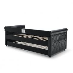 Black Twin Size Daybed with Trundle Upholstered Tufted Sofa Bed with Button and Copper Nail on Arms by Z-joyee -Cheap Z-joyee Store black z joyee daybeds p q202200039 4f 1000
