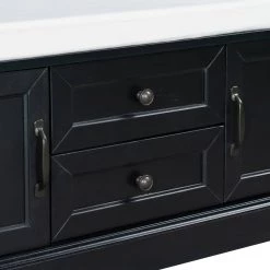 Black Rustic Storage Bench with 2 Drawers and 2 Cabinets 42.5 in. W x 17.50 in. H x 15.9 in. D by Z-joyee -Cheap Z-joyee Store black z joyee dining benches ly 172aab 44 1000