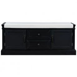 Black Rustic Storage Bench with 2 Drawers and 2 Cabinets 42.5 in. W x 17.50 in. H x 15.9 in. D by Z-joyee -Cheap Z-joyee Store black z joyee dining benches ly 172aab 66 1000