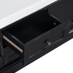 Black Rustic Storage Bench with 2 Drawers and 2 Cabinets 42.5 in. W x 17.50 in. H x 15.9 in. D by Z-joyee -Cheap Z-joyee Store black z joyee dining benches ly 172aab fa 1000