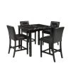 5-Piece Square Black Faux Marble Top Dining Room Set Seats 4 by Z-joyee