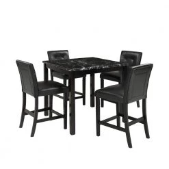 5-Piece Square Black Faux Marble Top Dining Room Set Seats 4 by Z-joyee