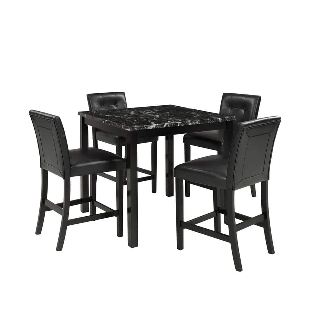 5-Piece Square Black Faux Marble Top Dining Room Set Seats 4 by Z-joyee 1 5-Piece Square Black Faux Marble Top Dining Room Set Seats 4 by Z-joyee