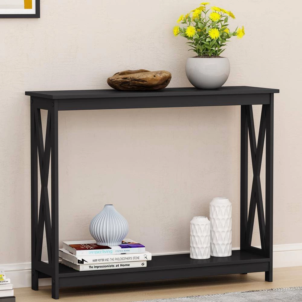 39.37 in. Black Rectangle Wood End Table by Z-joyee 3 39.37 in. Black Rectangle Wood End Table by Z-joyee - Image 3