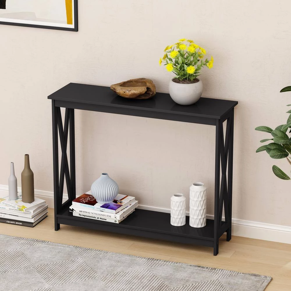 39.37 in. Black Rectangle Wood End Table by Z-joyee 2 39.37 in. Black Rectangle Wood End Table by Z-joyee - Image 2