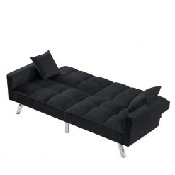Black Modern Velvet Futon Sofa Couch Bed with Armrests and 2 Pillows by Z-joyee 11 Black Modern Velvet Futon Sofa Couch Bed with Armrests and 2 Pillows by Z-joyee -Cheap Z-joyee Store black z joyee futons p s202200349 1f 1000
