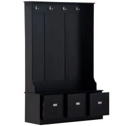 Black 2-Tone Hall Tree with 4 Hooks and 3 Large Drawers by Z-joyee -Cheap Z-joyee Store black z joyee hall trees p q202200003 4f 1000
