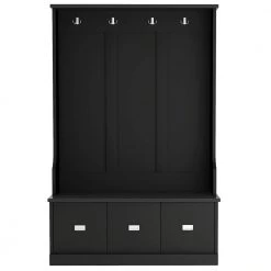 Black 2-Tone Hall Tree with 4 Hooks and 3 Large Drawers by Z-joyee