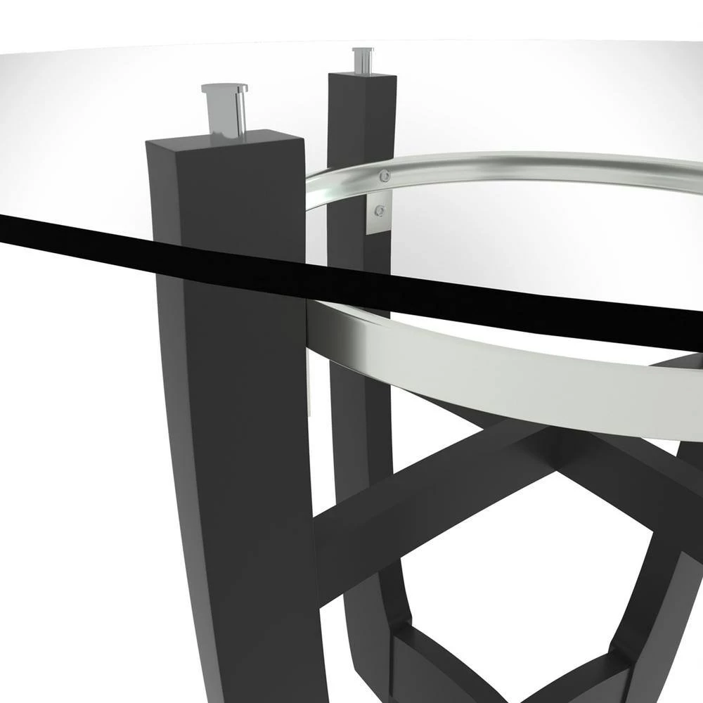 Dining Table 42.01 in. Round Black Glass Top with Wood Frame (Seats 4) by Z-joyee 5 Dining Table 42.01 in. Round Black Glass Top with Wood Frame (Seats 4) by Z-joyee - Image 5