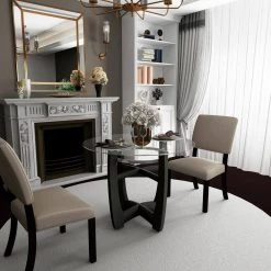 Dining Table 42.01 in. Round Black Glass Top with Wood Frame (Seats 4) by Z-joyee 17 Dining Table 42.01 in. Round Black Glass Top with Wood Frame (Seats 4) by Z-joyee -Cheap Z-joyee Store black z joyee kitchen dining tables ly gbz 1331 31 1000